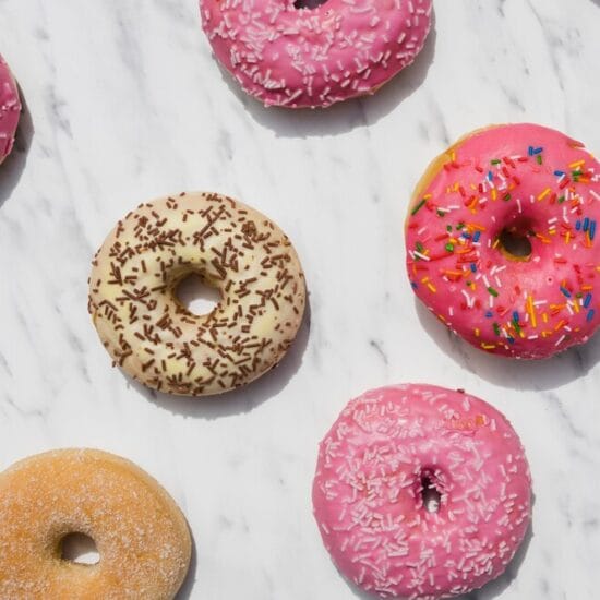 Several doughnuts, a popular type of sweet fried dough